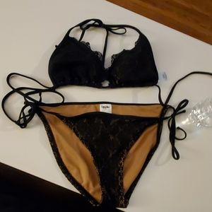 Black and tan 2 piece bikini
